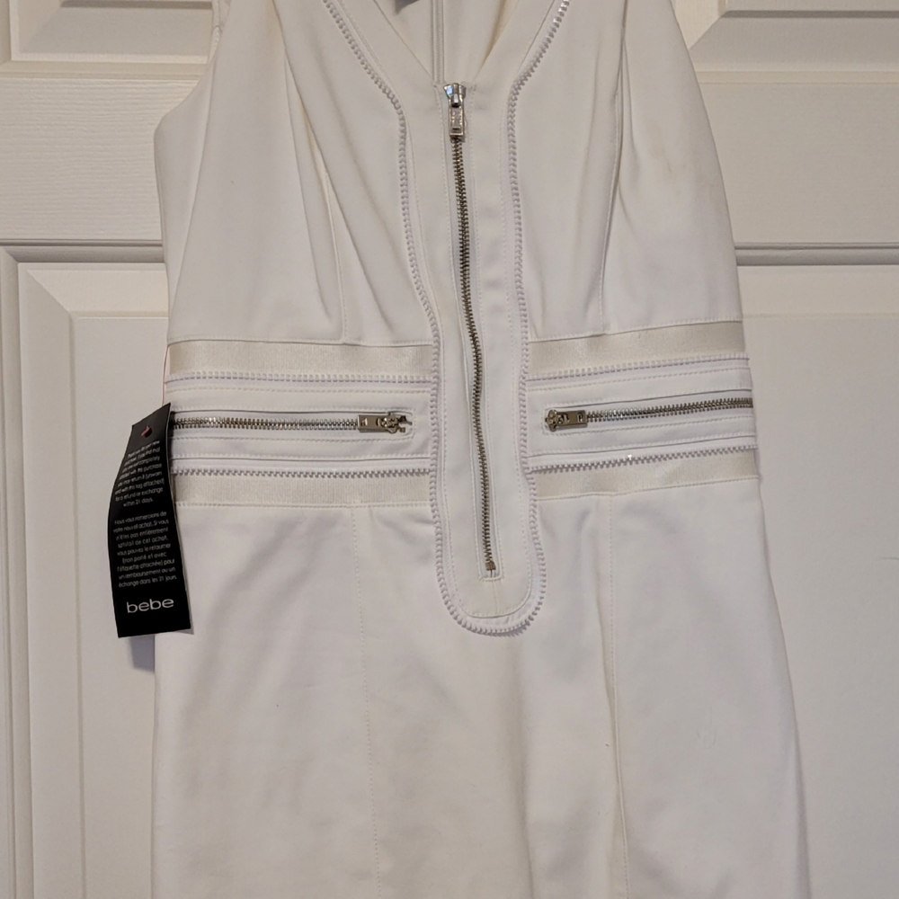 Bebe White V-Neck Sheath Mini Dress